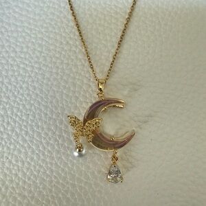 Gold Reflective Crescent Moon Necklace